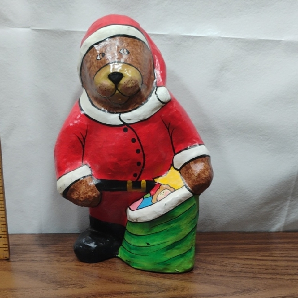 Santa Bear Figurine - Red and Green